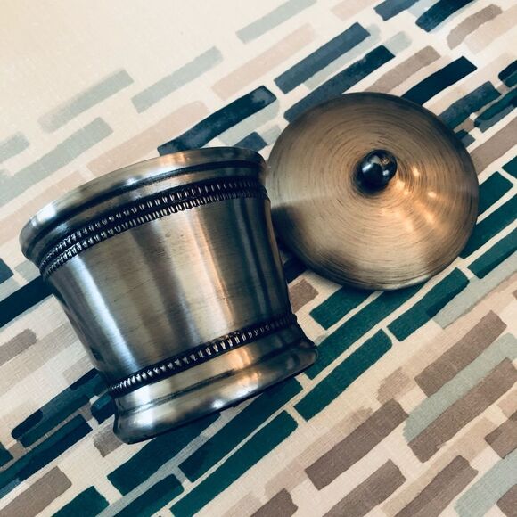 Brushed Silver Metal Bathroom Vanity Storage Lidded Jar - Picture 2 of 3